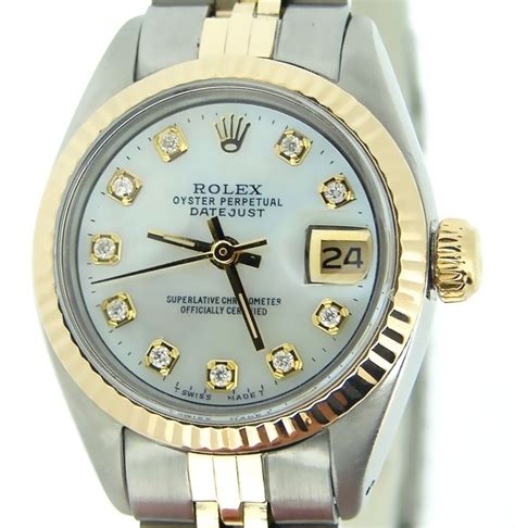 ladies rolex two-tone 14k ss datejust white mop diamond 6917|rolex oyster perpetual datejust 26mm.